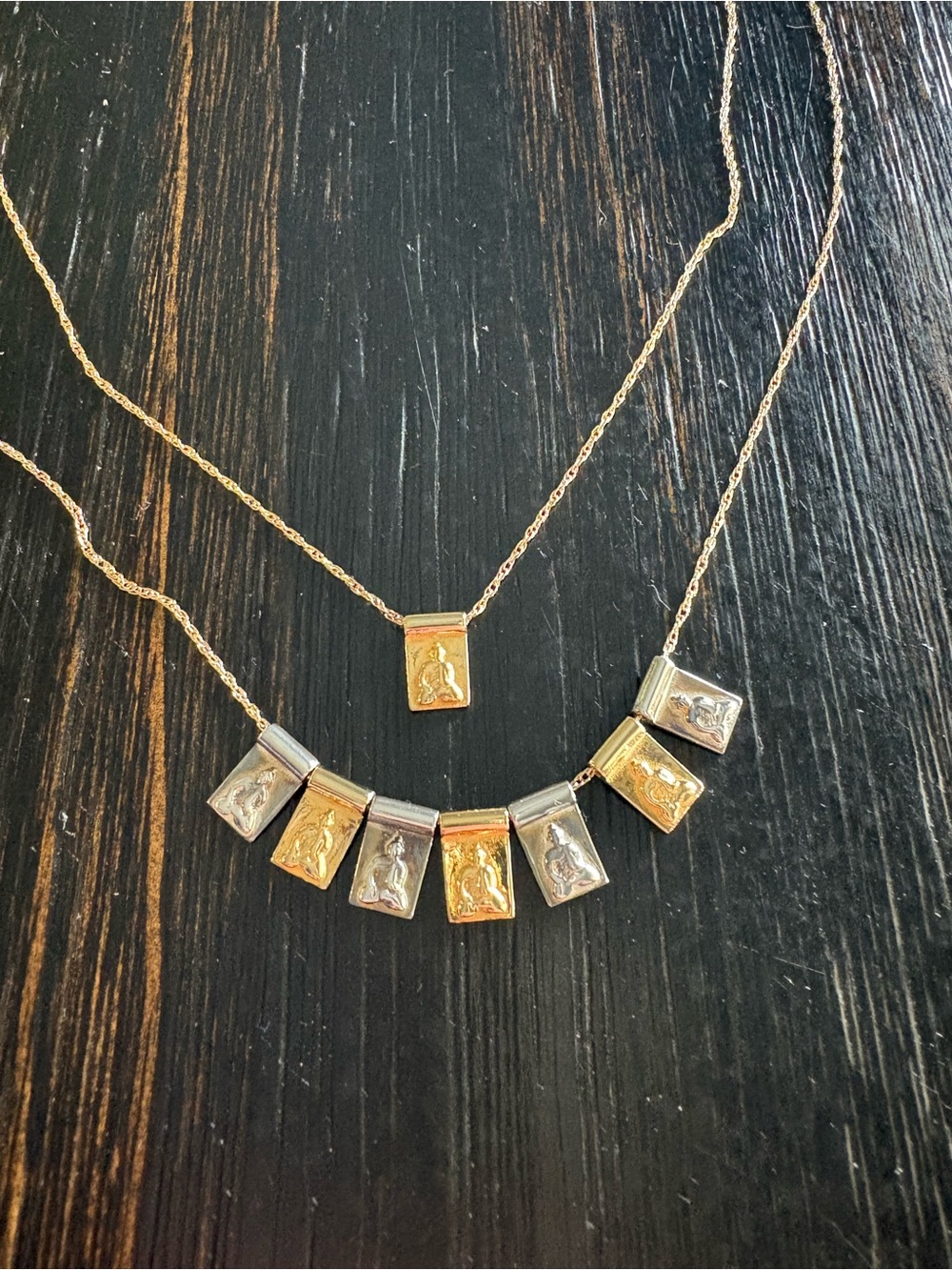 Two-Tone Little Buddha Tag Necklace Set - Silver & Gold Necklace Set of 2